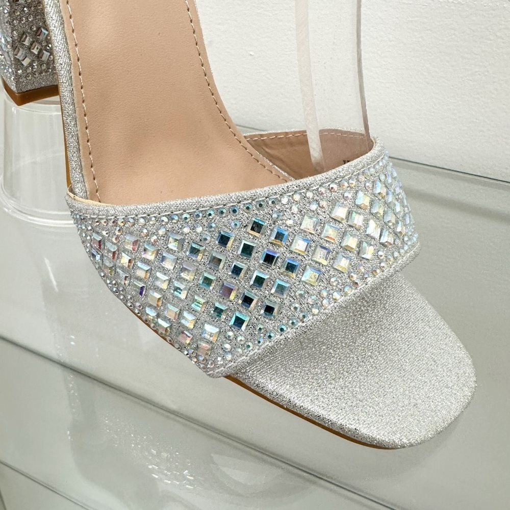 Silver Rhinestones Open Toe Heels - Picture 4 of 6
